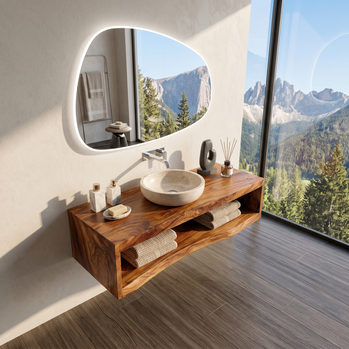 Contemporary Wood Bathroom Cabinet Tropical Villa - view 2
