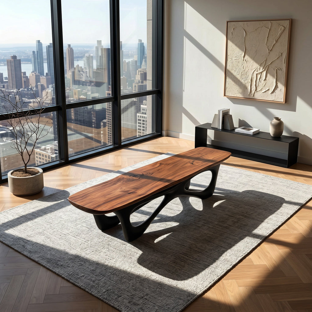 Curved Wooden Statement Bench For Modern Apartment - view 2