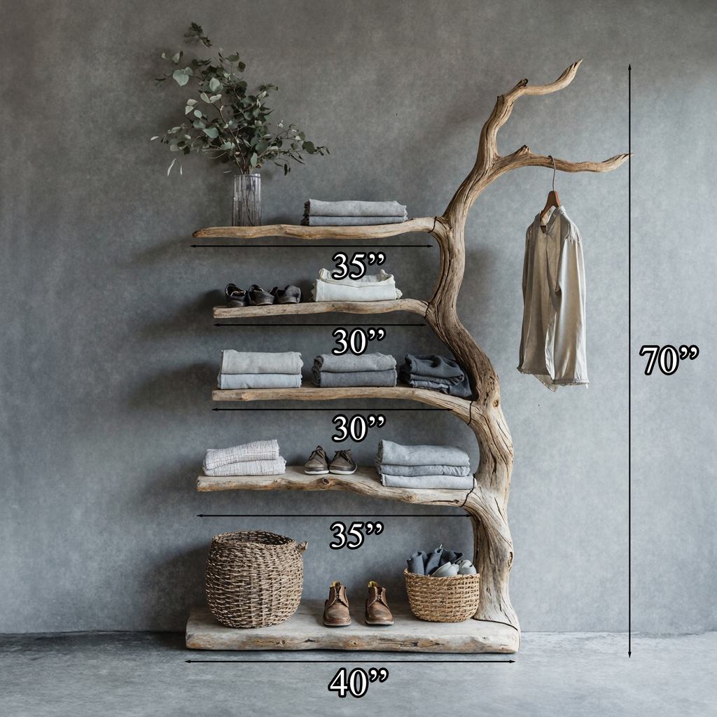 Driftwood Tree Branch Coat Rack With Shelf Shoe Storage - view 5