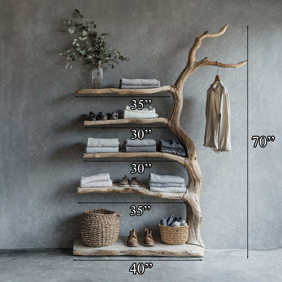 Driftwood Tree Branch Coat Rack With Shelf Shoe Storage - view 5