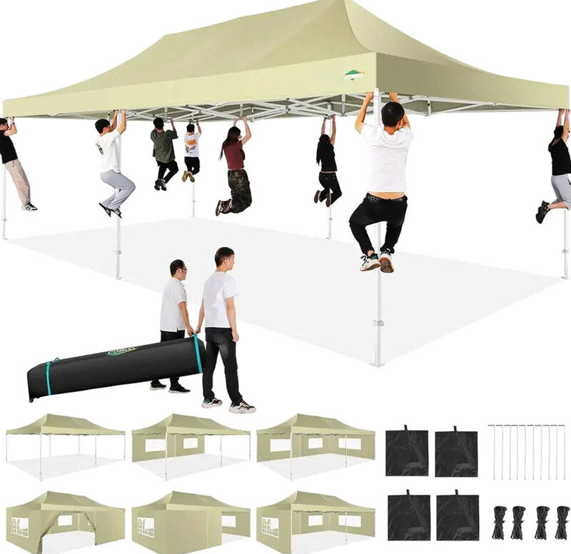 COBIZI 10x20 ft Commercial Pop-Up Canopy Tent With 6 Sidewalls And Roller Bag