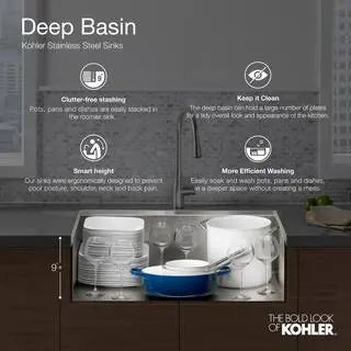 KOHLER Verse 33 in Drop-In Double Bowl 20 Gauge Stainless Steel Kitchen Sink, 4-Hole - K-RH5267-4-NA