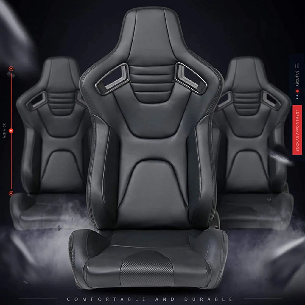 VEHITO Ergonomic Sport Racing Seats, 1 Pair, Orange Black, PVC - Adjustable Double Slides