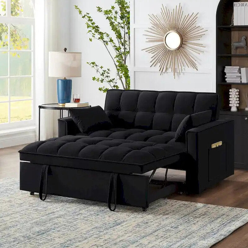 4-in-1 Velvet Pull-Out Sleeper Sofa Bed Loveseat With Reclining Backrest And 2 Side Pockets