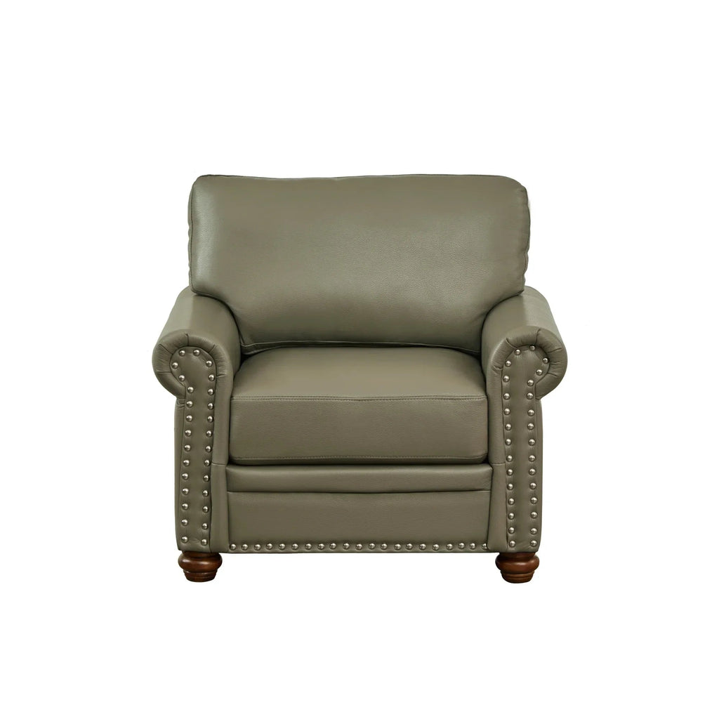 Single Seat Living Room Sofa Chair With Wood Legs, Grey Faux Leather
