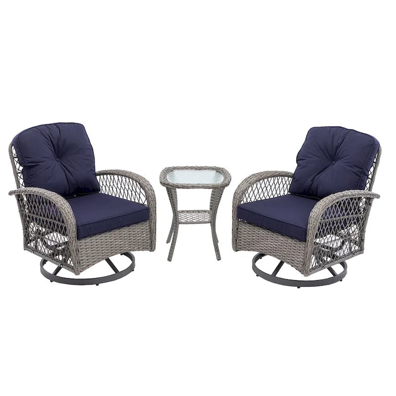 3-Piece Outdoor Swivel Rocker Patio Conversation Set - 360 Degree