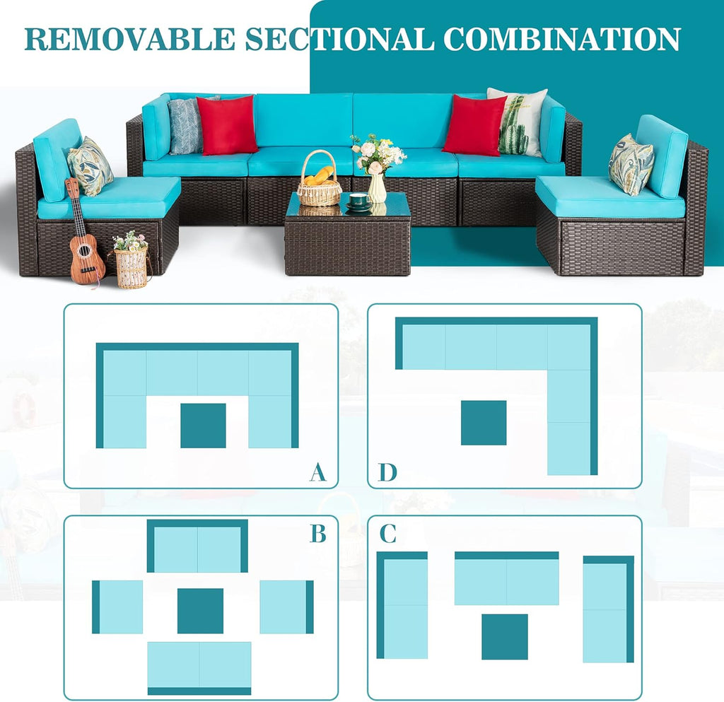5-Piece All-Weather Wicker Patio Conversation Set With Ottoman And Cushions