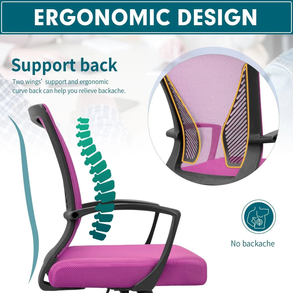 Ergonomic Mesh Mid-Back Office Chair With Adjustable Lumbar Support, 300 lbs Capacity