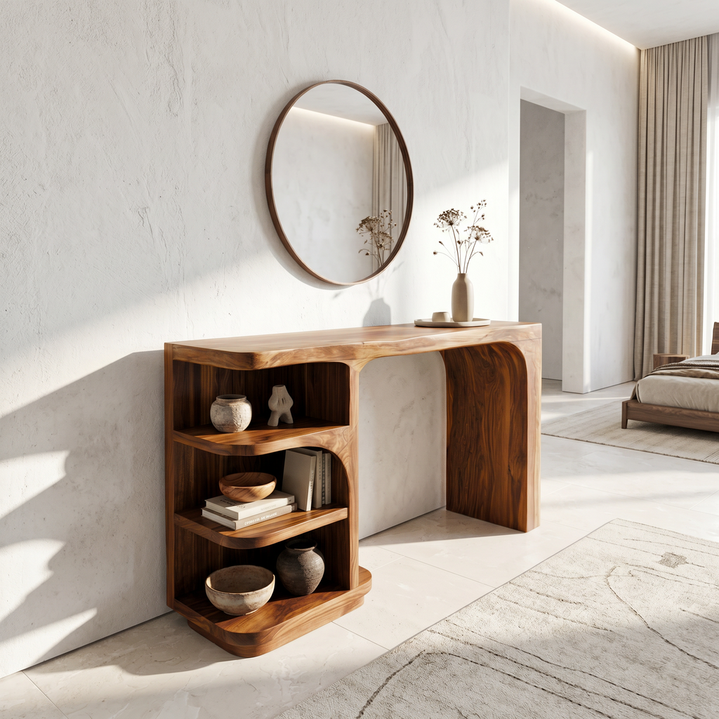 Contemporary Dressing Table With Waterfall Wood Structure For Bedroom - view 2