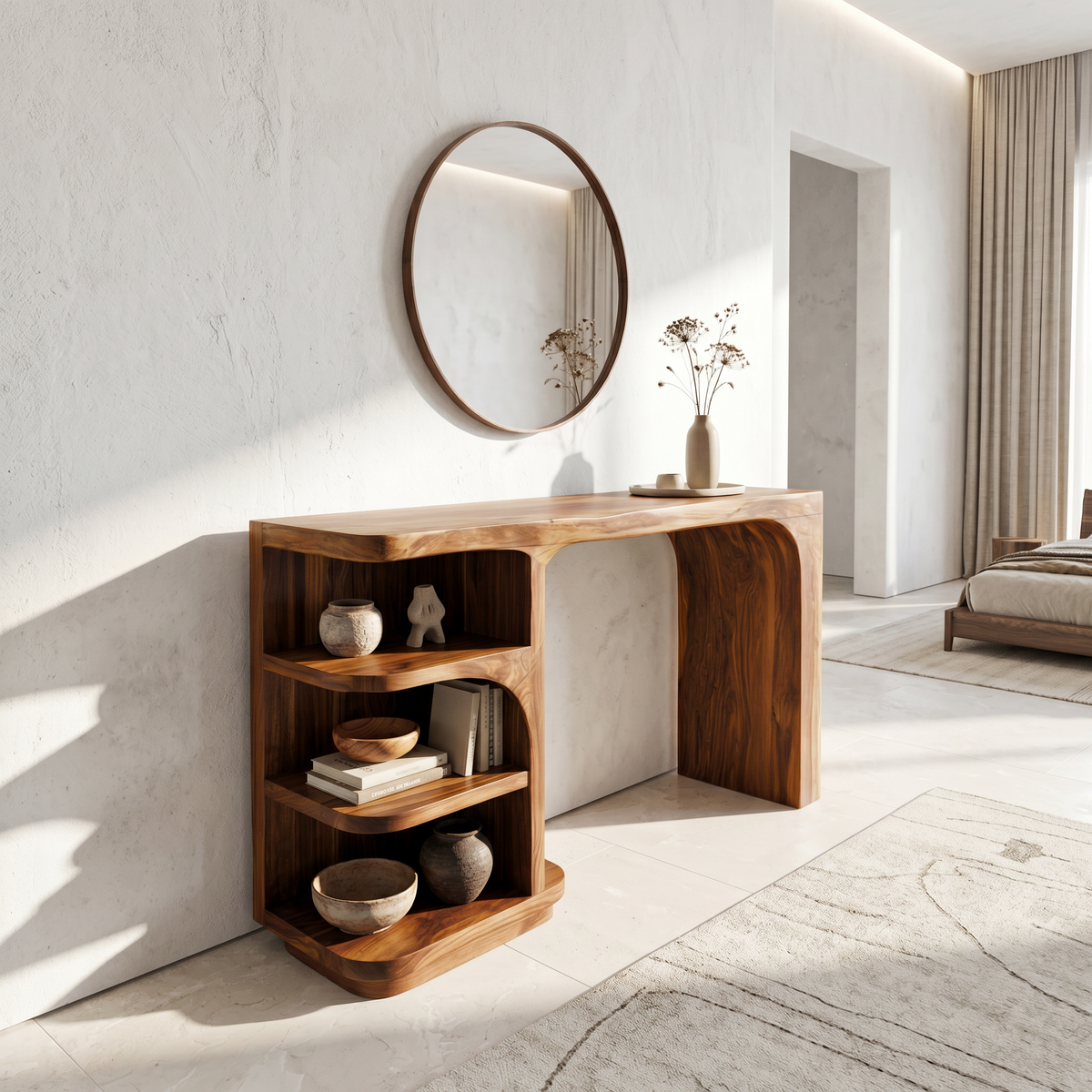 Contemporary Dressing Table With Waterfall Wood Structure For Bedroom - view 2