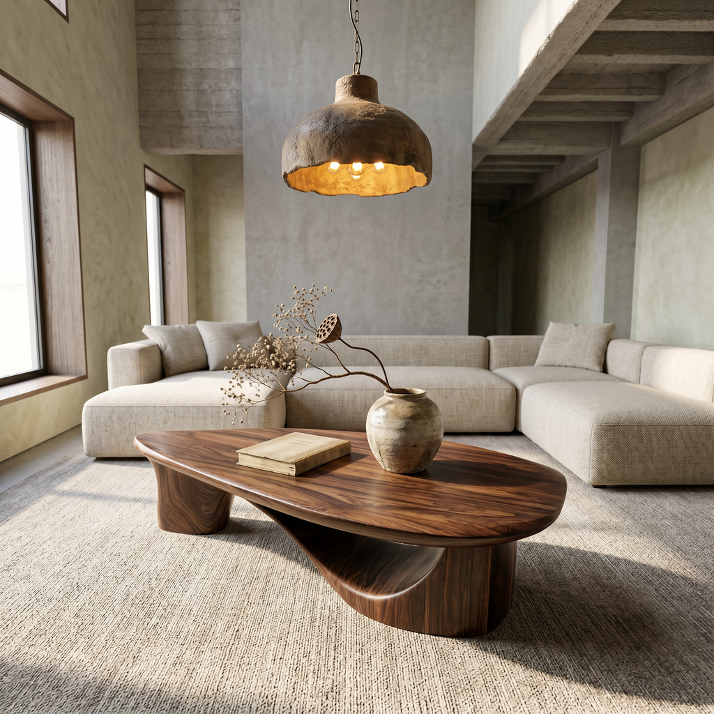 Contemporary Coffee Table With Sculptural Wooden Base For Living Room - view 2