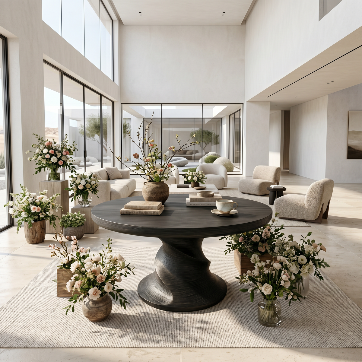 Contemporary Center Table With Flowing Curved Design For Foyer And Hallway