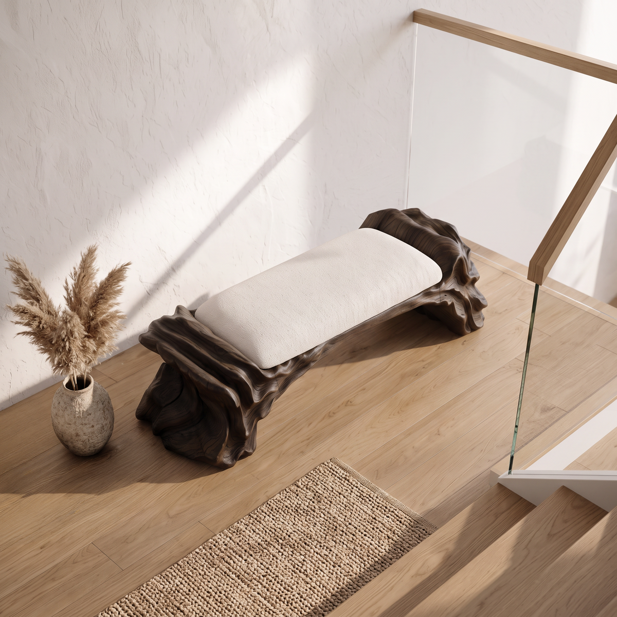 Contemporary Halloween Wood Bench With Oyster Inspired Base For Reading Nook - view 2