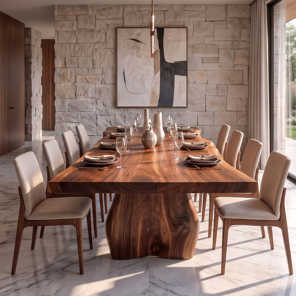 Contemporary Dining Table With Asymmetrical Natural Edge Top For Dining Room