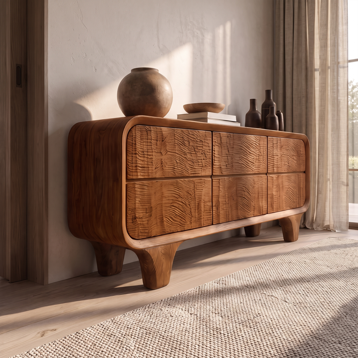 Contemporary Solid Wood Dresser With Smooth Curved Corners For Bedroom - view 2