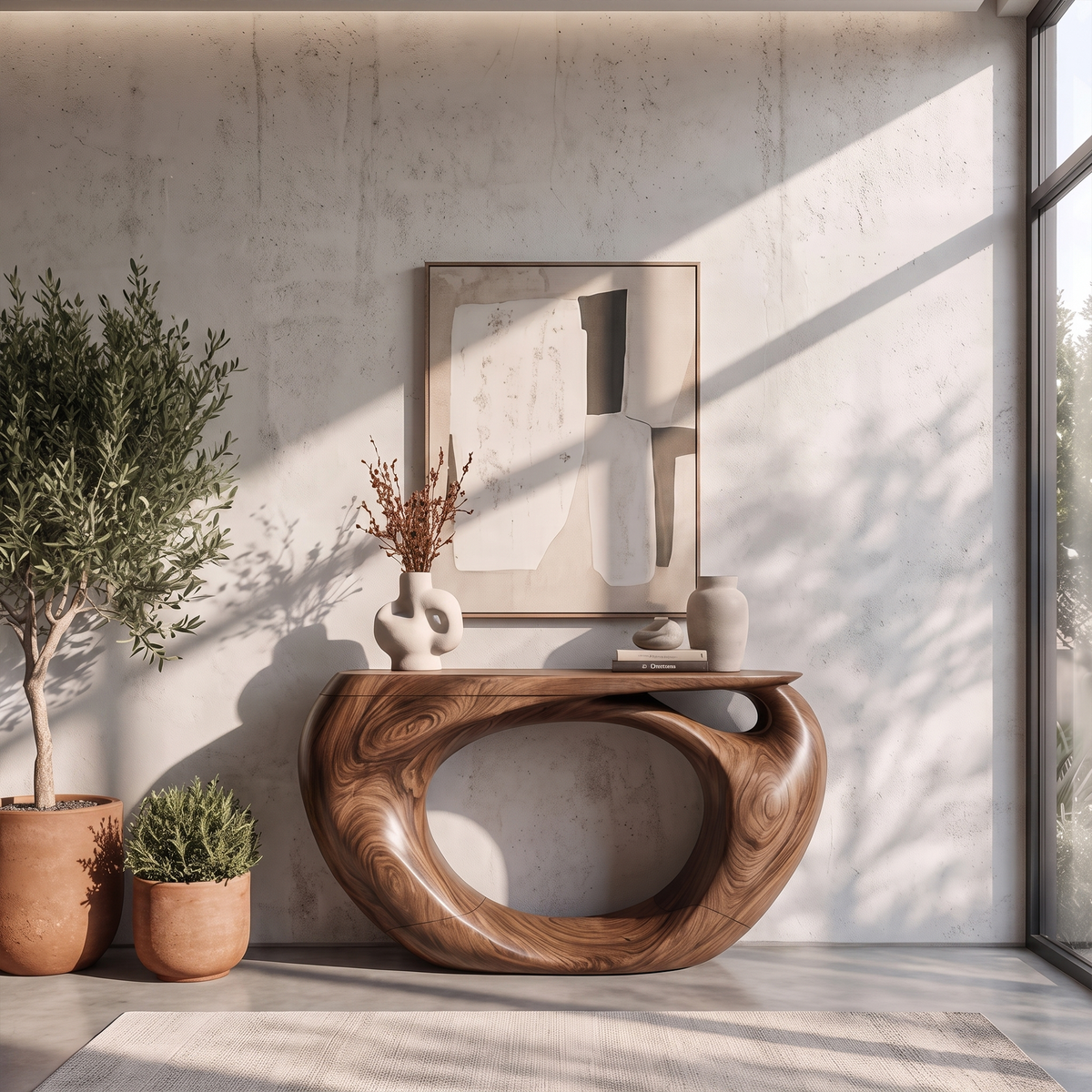 Console Table Organic Hollow Base Design For Entryway - view 5