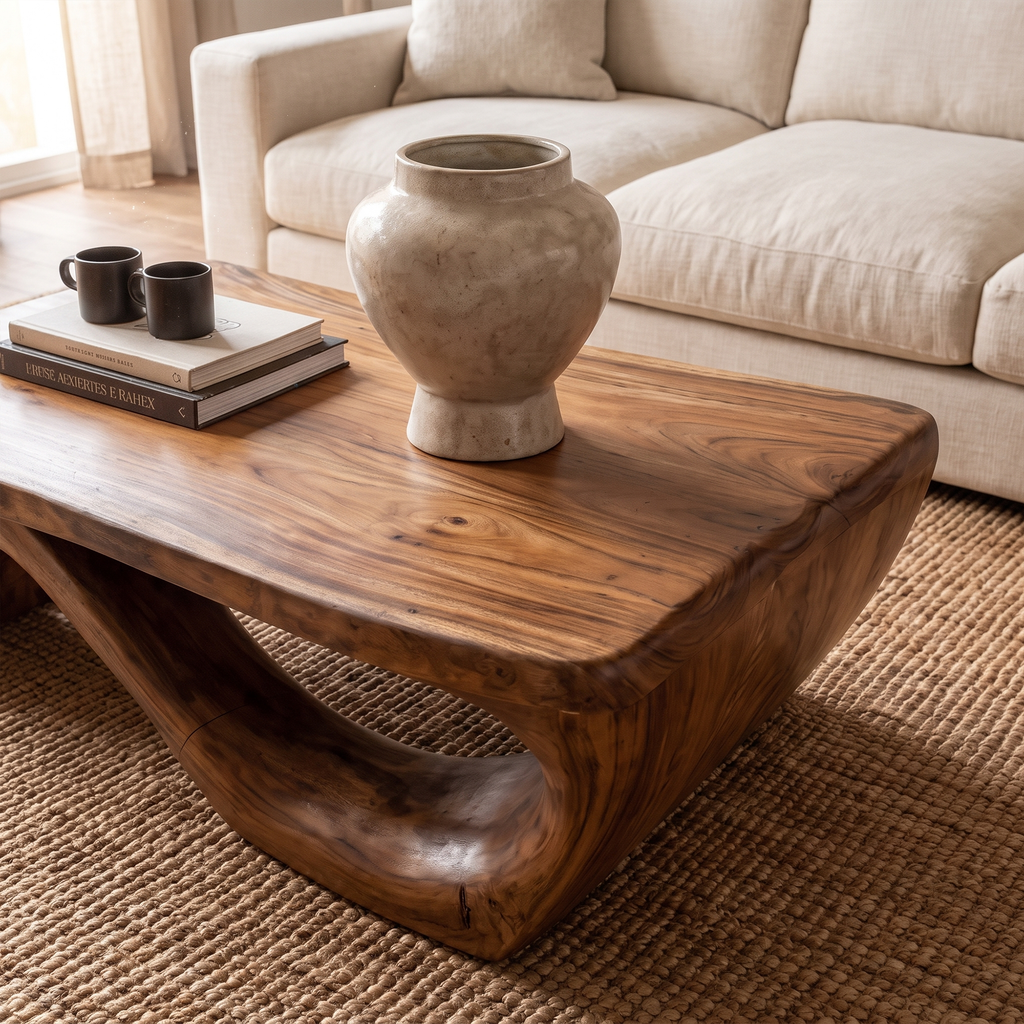 Farmhouse Coffee Table With Sculptural Open Wood Base For Living Room - view 2