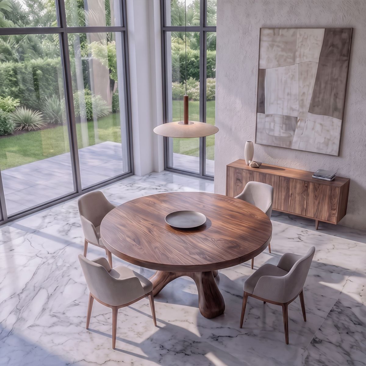 Contemporary Round Dining Table With Flowing Crossed Design For Dining Room And Living