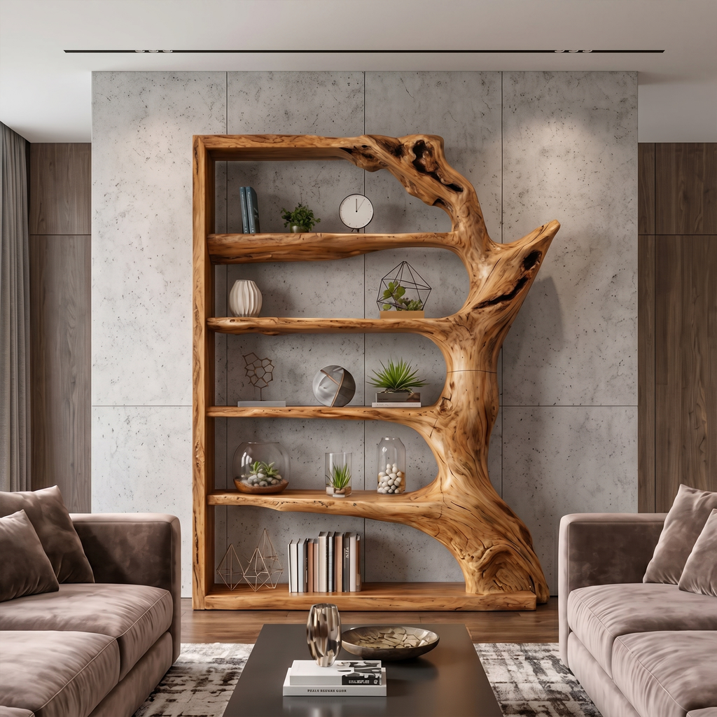 Contemporary Tree Bookshelf, Artistic Solid Wood Branch Book Display Rack Organizer - view 2