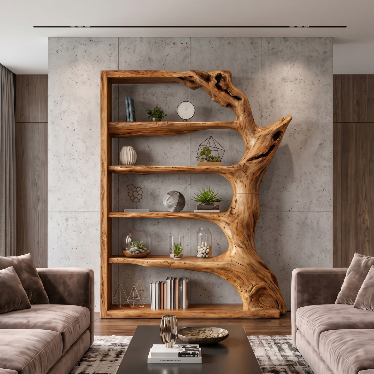 Contemporary Tree Bookshelf, Artistic Solid Wood Branch Book Display Rack Organizer - view 2