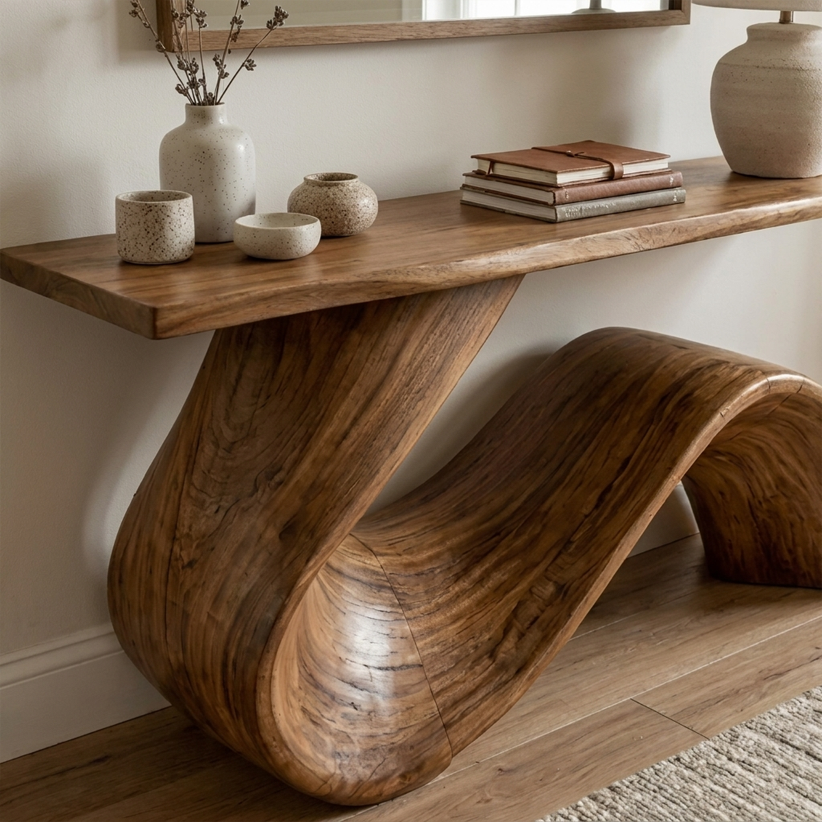 Elegant Flowing Wood Console Table Entryway Hallway Living Room