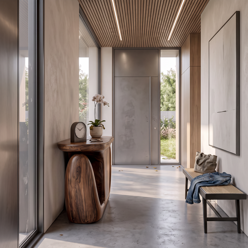 Contemporary Console Table With Sculptural Base And Storage For Entryway - view 2