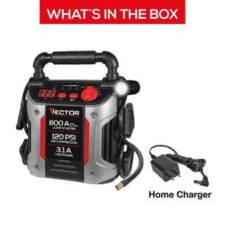 VECTOR Car Jump Starter 800A With 120 PSI Compressor And USB Ports - J7CV
