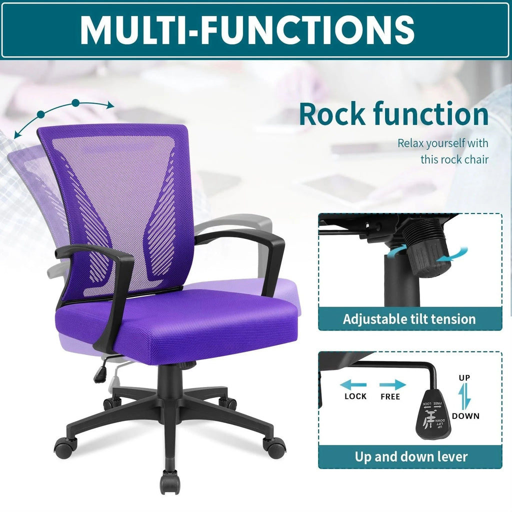 Ergonomic Mesh Mid-Back Office Chair With Adjustable Lumbar Support, 300 lbs Capacity