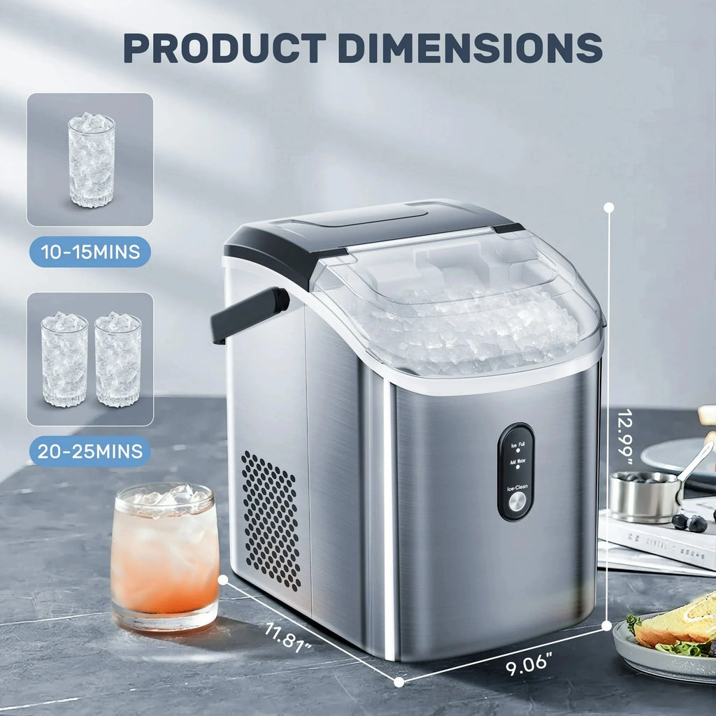 Auseo Countertop Nugget Ice Maker, 35Lbs/24H, 1.1L, Stainless Steel Silver - Self-Cleaning