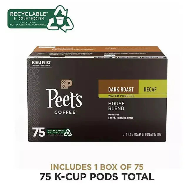 Peet's Coffee Decaf Dark Roast K-Cup Pods, House Blend, 75 Count