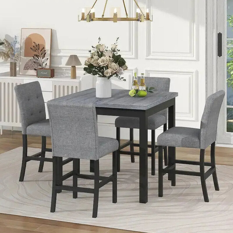 5-Piece Counter-Height Dining Set With Solid Wood Table And 4 Padded High-Back Chairs