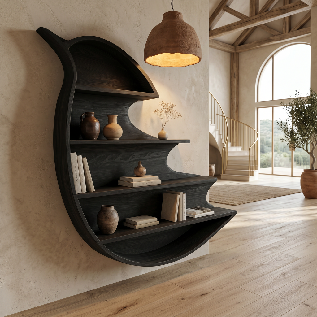 Artistic Wave Bookcase With Wall Mounted Display Storage For Entryway - view 2
