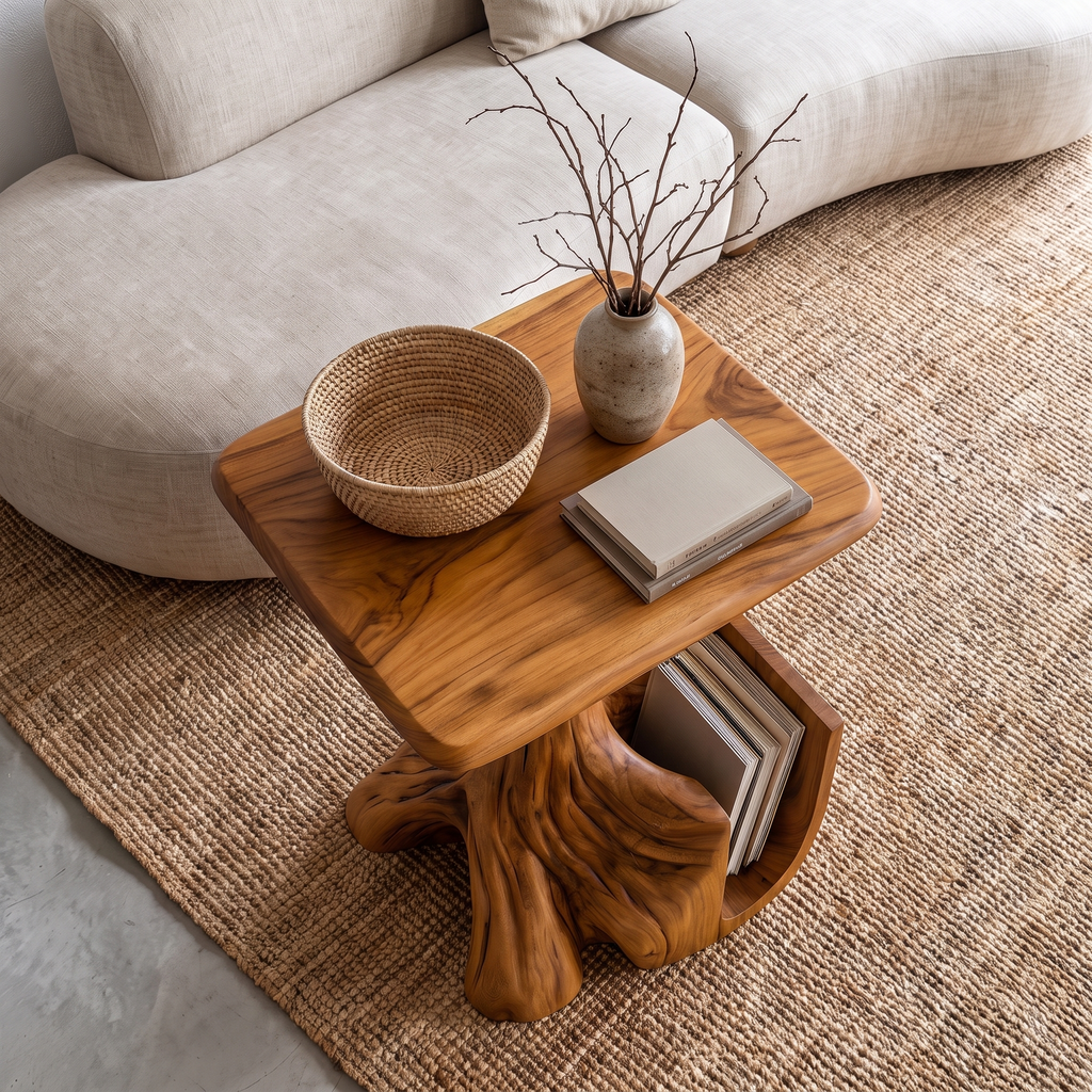 Contemporary Sculptural Side Table With Tree Inspired Base For Living Room - view 2
