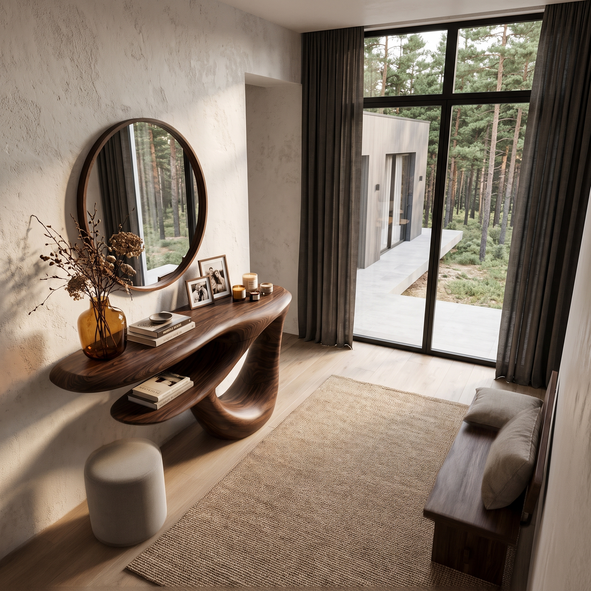 Contemporary Console Table With Artistic Open Frame Base For Foyer And Hallway - view 2