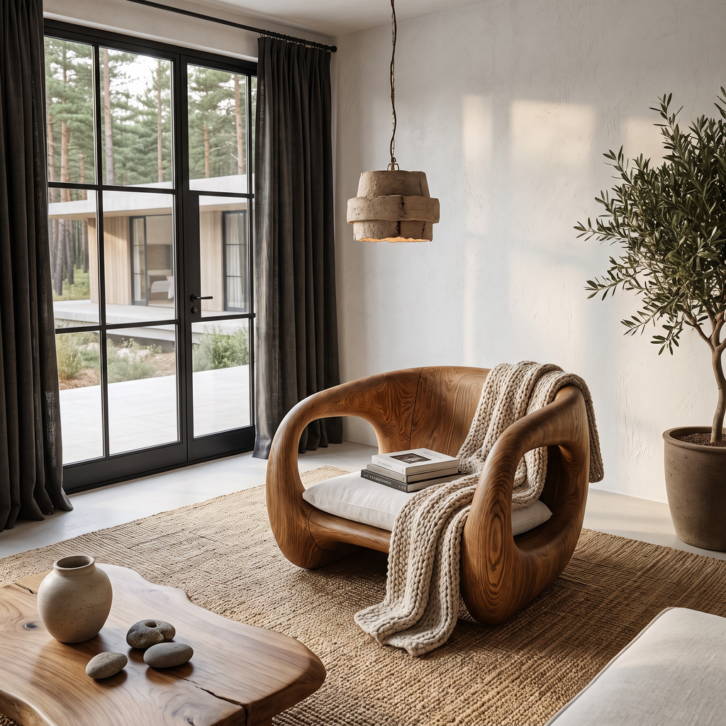 Contemporary Sculptural Chair With Flowing Armrest Design For Living Room