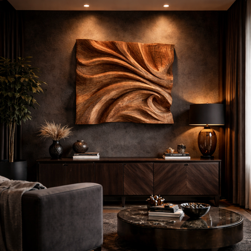 Abstract Fold Carved Solid Wood Wall Art Modern Interior Decor