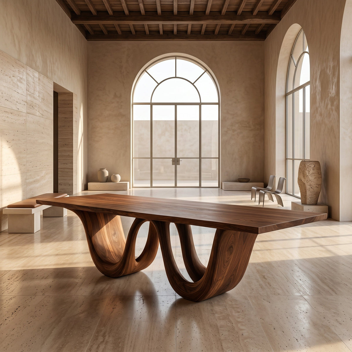 Contemporary Two Wavy Legs Dining Table For Dining Room