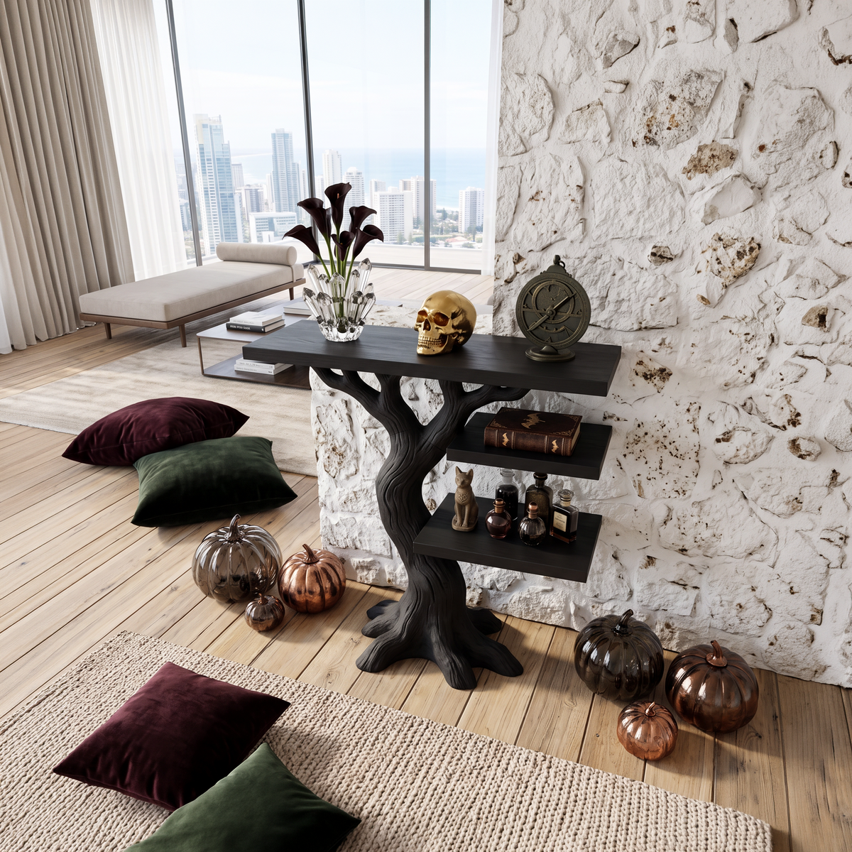 Contemporary Woodland Branch Console Table For Halloween Decor