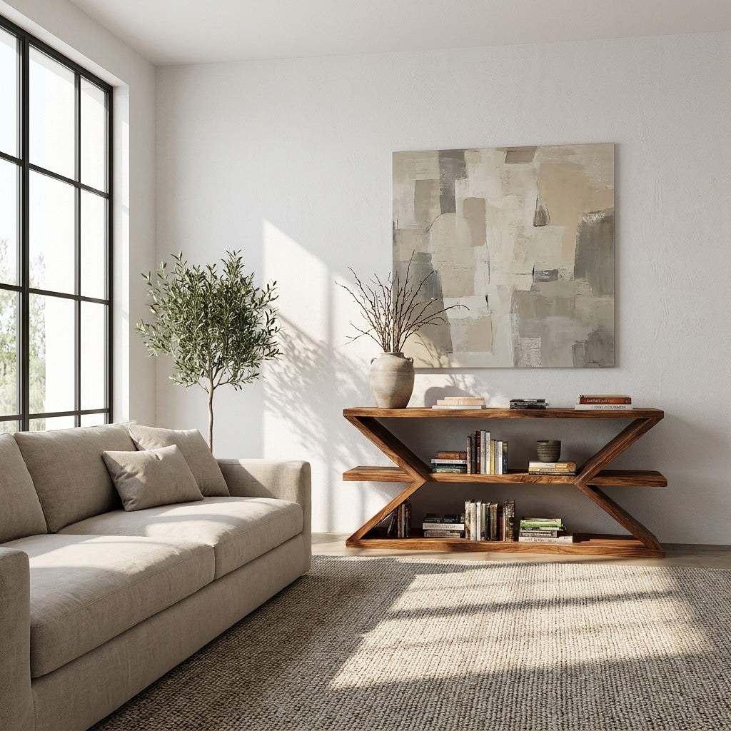 Contemporary Sculpture Wood Console Table For Modern Living Room