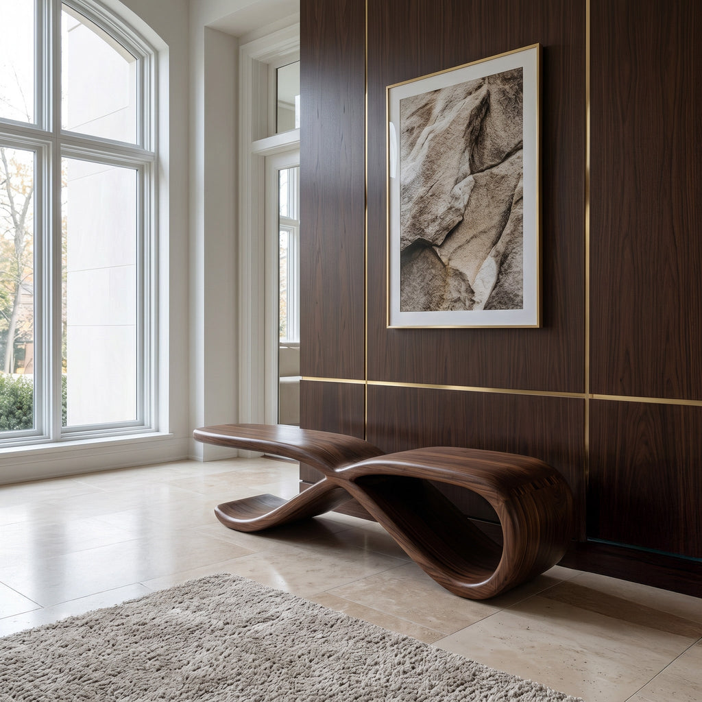 Contemporary Sculptural Wooden Bench For Hallway