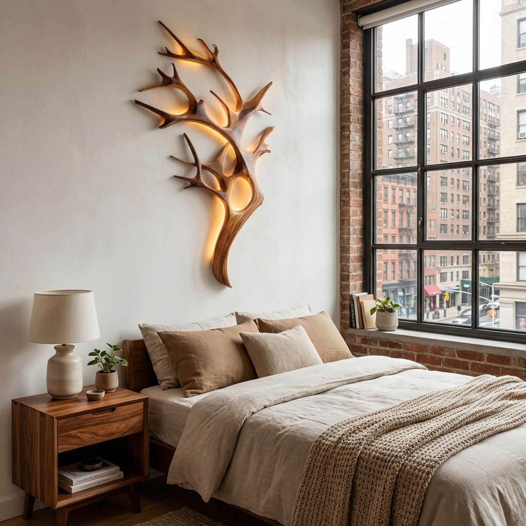 Contemporary Wooden Tree Wall Light For Bedroom - view 2