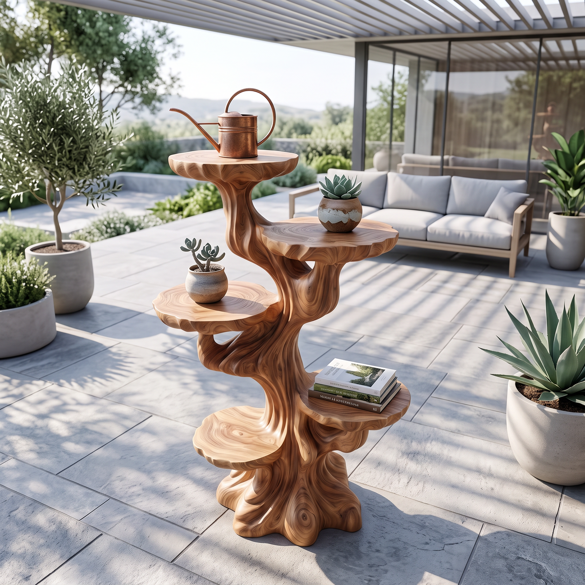 Contemporary Sculptural Plant Stand With Tiered Tree For Entryway - view 2