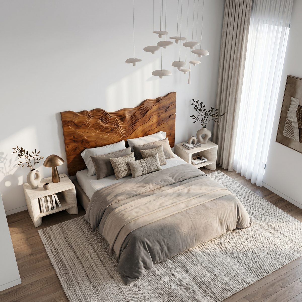Contemporary Mountain Range Headboard Wooden Bed Headboard For Bedroom - view 2