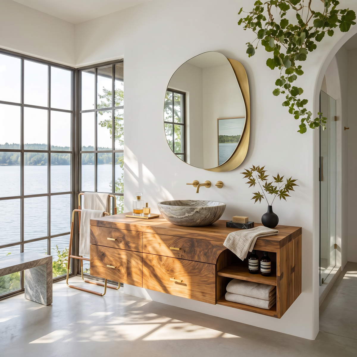 Farmhouse Bathroom Furniture With Floating Vanity