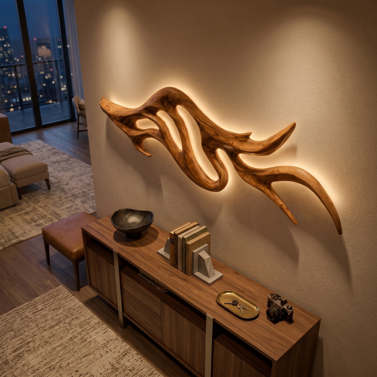 Artistic Wood Wall Light With Sculptural Form For Bedroom