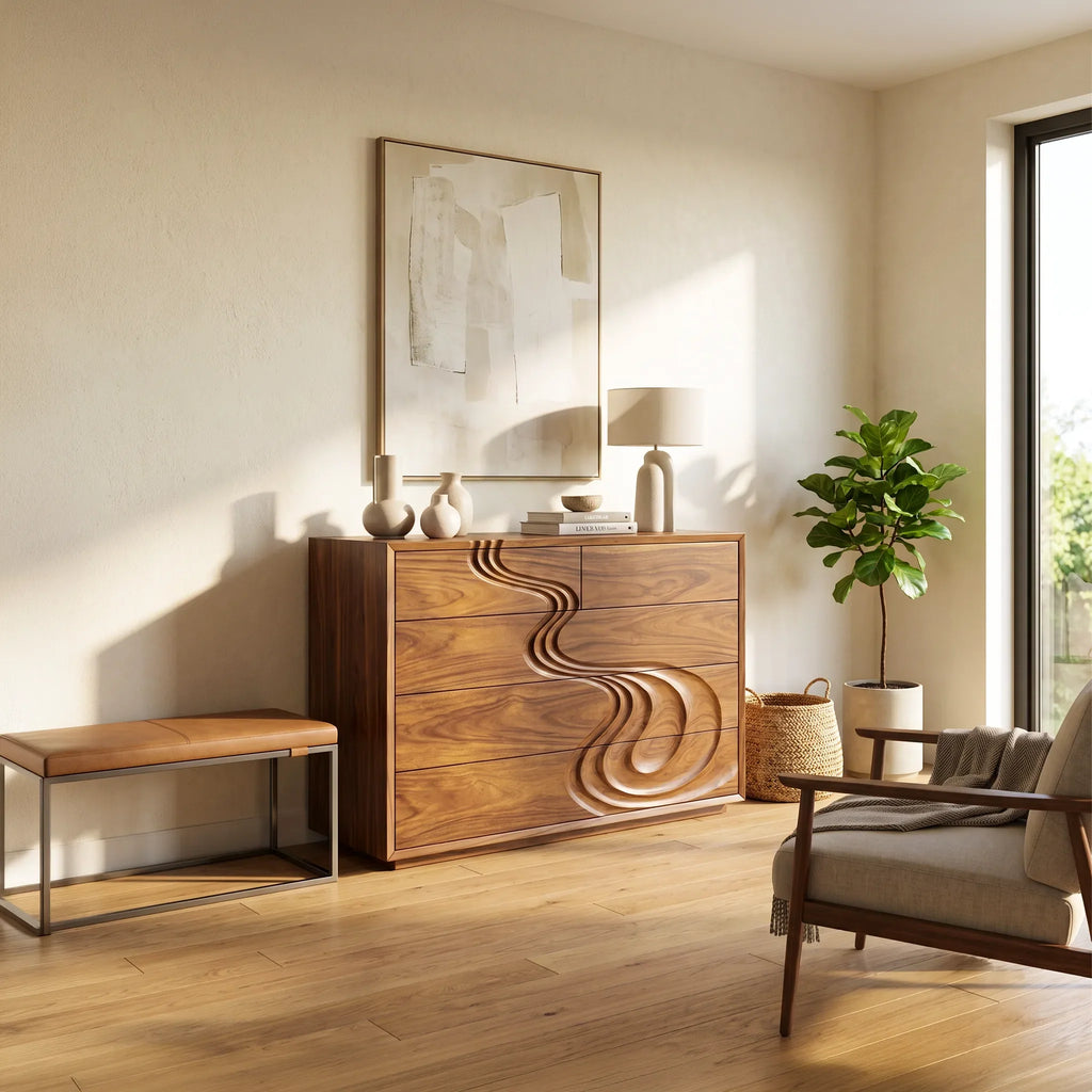 Contemporary Carved Bedroom Dresser For Master Suite