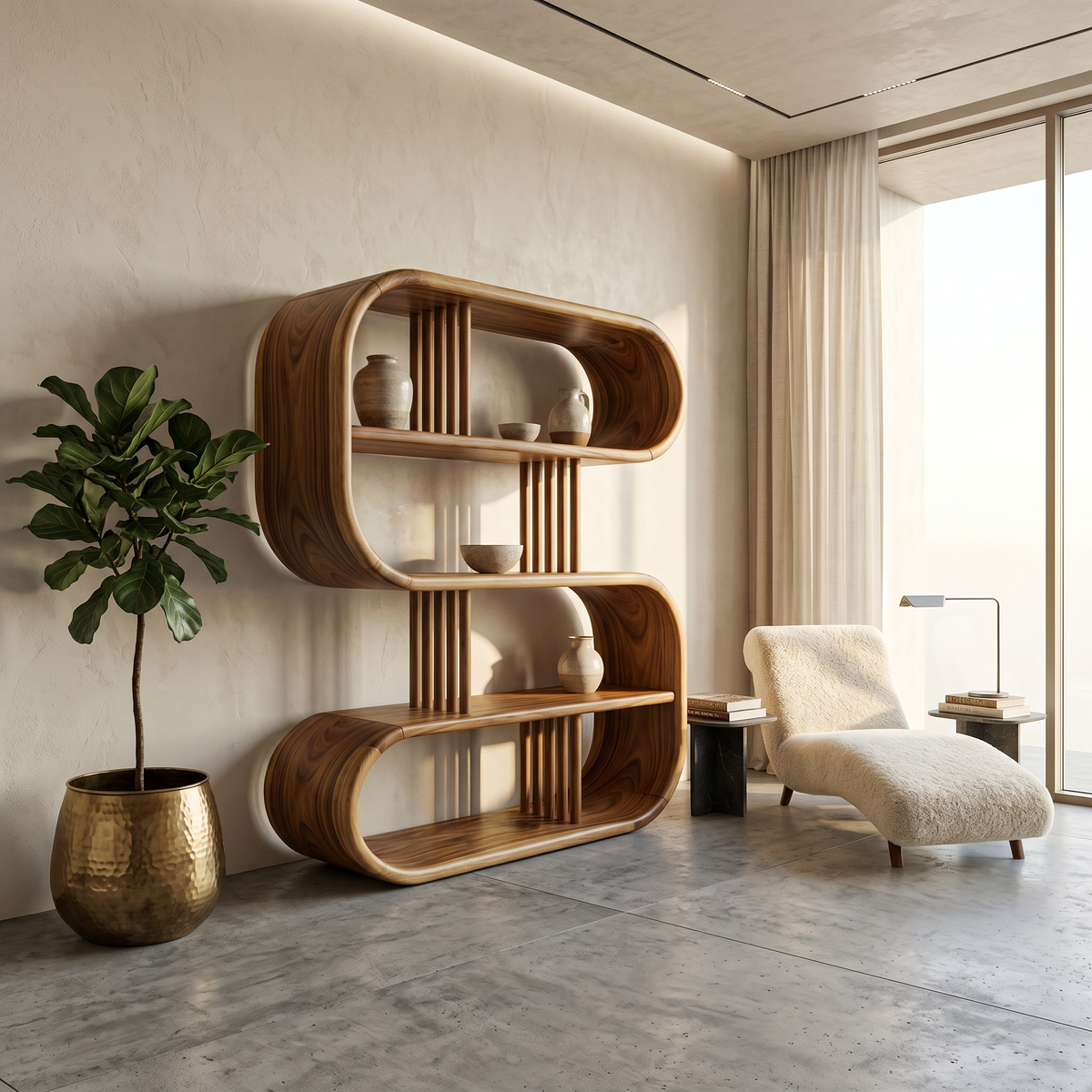 Elegant Curved Wooden Bathroom Shelf With Spa Inspired Design