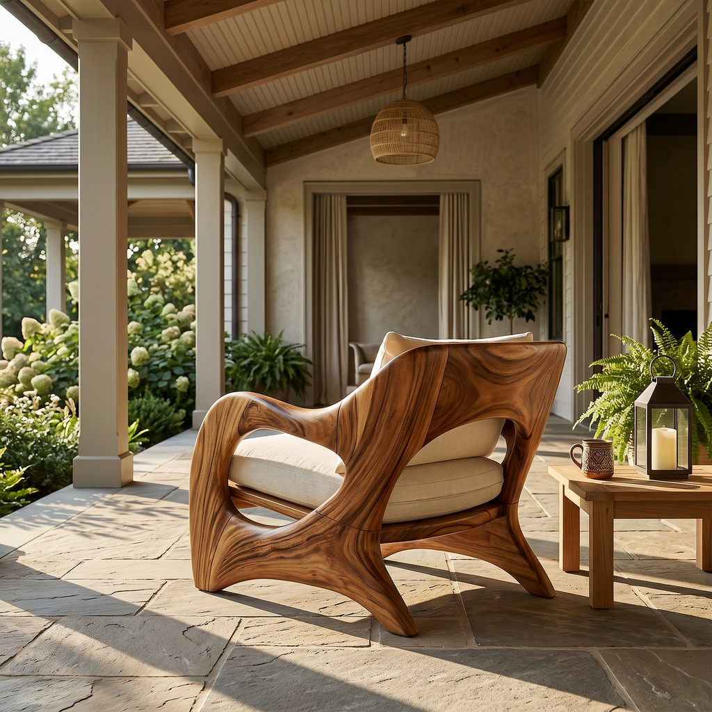 Elegant Curved Wood Accent Chair for Luxury Bedroom Retreats