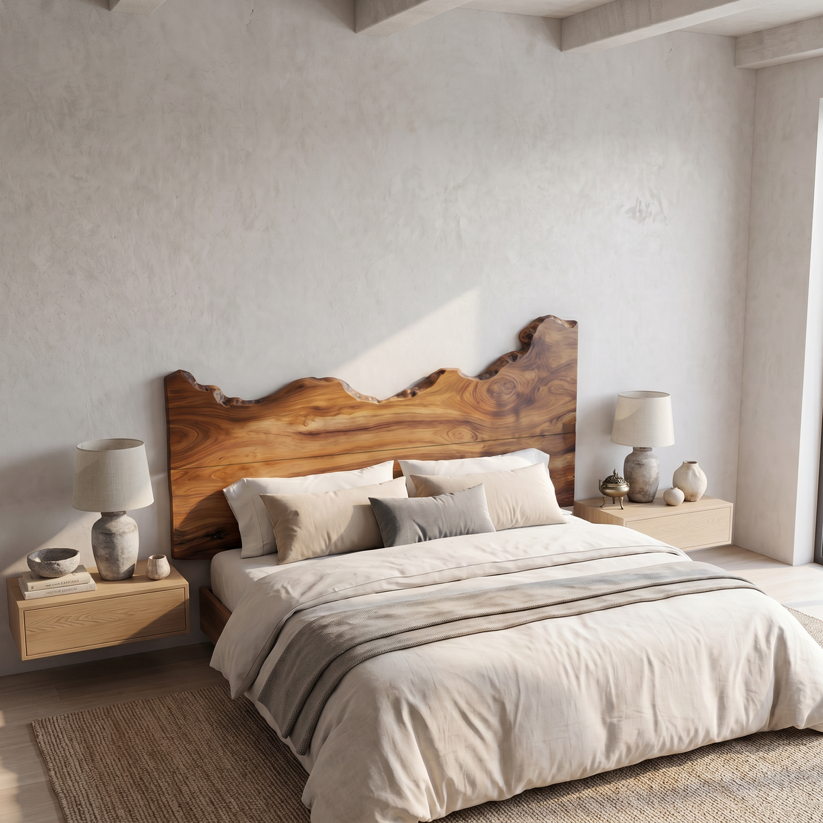 Contemporary Live Edge Wood Headboard For Bedroom - view 2