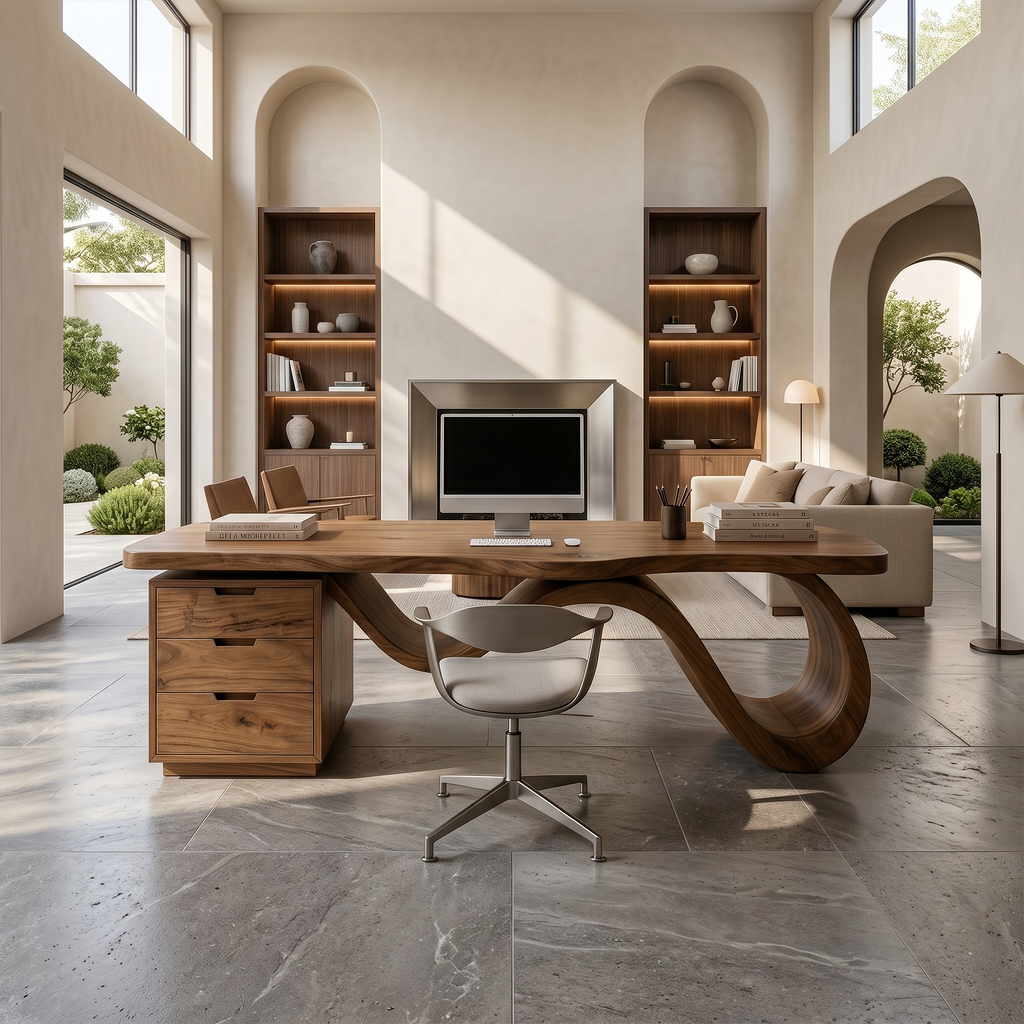 Contemporary Wave Base Executive Desk Design Studio